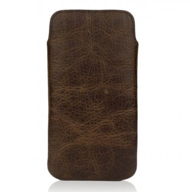 CASEual Leather Pouch - кожен калъф (естествена кожа, ръчна изработка) за iPhone 8, iPhone 7, iPhone 6, iPhone 6S (тъмнокафяв)