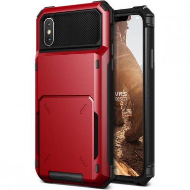 Verus Damda Folder Case - висок клас хибриден удароустойчив кейс с място за кр. карти за iPhone XS, iPhone X (червен)
