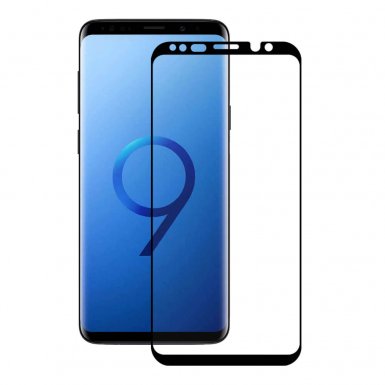 Eiger 3D Glass Case Friendly Curved Tempered Glass - калено стъклено защитно покритие с извити ръбове за целия дисплея на Samsung Galaxy S9 Plus (черен-прозрачен)