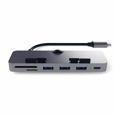 Satechi Aluminium USB-C Clamp Hub Pro - алуминиев USB-C хъб и четец за SD/microSD карти за iMac 2017, iMac Pro, iMac 2019 (тъмносив)