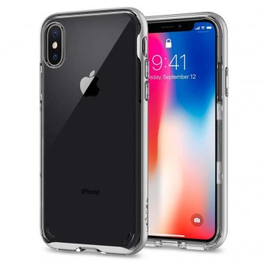 Spigen Neo Hybrid Case Crystal - хибриден кейс с висока степен на защита за iPhone X (прозрачен-сребрист)