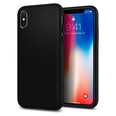 Spigen Liquid Air Case - тънък качествен термополиуретанов кейс за iPhone XS, iPhone X (черен-мат) 