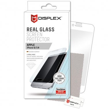 Displex Real Glass 10H Protector 3D Full Cover - калено стъклено защитно покритие за дисплея на iPhone 8, iPhone 7, iPhone 6S (бял-прозрачен)