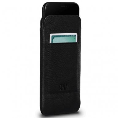 SENA Bence UltrasSlim Wallet - кожен калъф (естествена кожа, ръчна изработка) с джоб за кредитна карта за iPhone XS, iPhone X (черен)