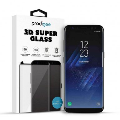 Prodigee 3D Super Glass - калено стъклено защитно покритие за дисплея на Samsung Galaxy S8 (прозрачен-черен)