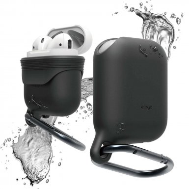 Elago Airpods Waterproof Hang Case - водоустойчив силиконов калъф с карабинер за Apple Airpods (черен)