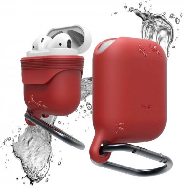 Elago Airpods Waterproof Hang Case - водоустойчив силиконов калъф с карабинер за Apple Airpods (червен)