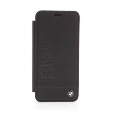 BMW Signature Leather Booktype Case - кожен калъф (естествена кожа), тип портфейл за Samsung Galaxy S9 (черен)
