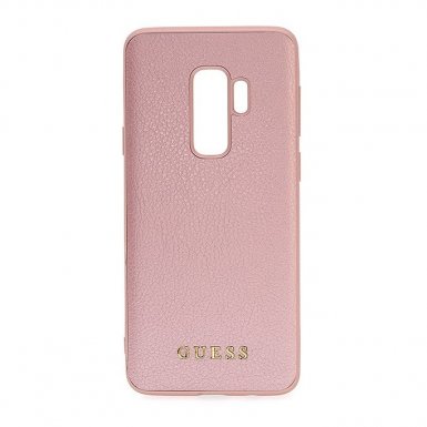 Guess Iridescent Leather Hard Case - дизайнерски кожен кейс за Samsung Galaxy S9 Plus (розово злато)