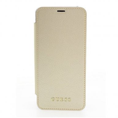 Guess Iridescent Book Case - дизайнерски кожен калъф, тип портфейл за Samsung Galaxy S9 Plus (златист)