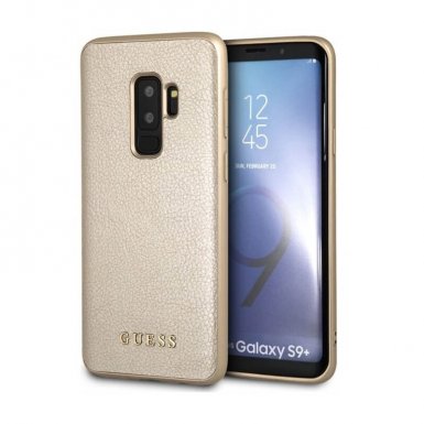 Guess Iridescent Leather Hard Case - дизайнерски кожен кейс за Samsung Galaxy S9 Plus (златист)