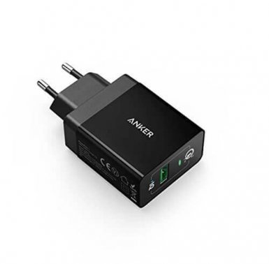 Anker PowerPort+ 1 18W Quick Charge 3.0 USB Charger с PowerIQ - захранване за ел. мрежа с USB изход, технология за бързо зареждане и microUSB кабел (черен)