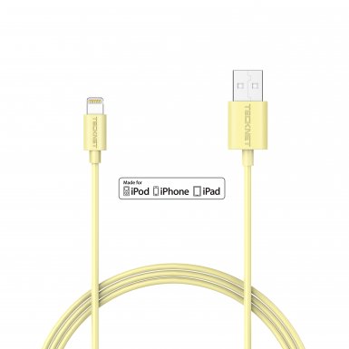 TeckNet P101 Apple MFi Certified Lightning to USB Cable 1m. - изключително здрав и качествен Lightning кабел за iPhone, iPad, iPod с Lightning (1 метър) (жълт)