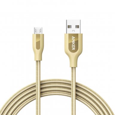 Anker Powerline+ Nylon Micro USB cable 1.8m - качествен плетен кабел за зареждане на устройства с microUSB (1.8 м) (златист)