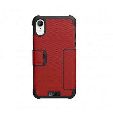 Urban Armor Gear Metropolis - удароустойчив хибриден кейс тип портфейл за iPhone XR (червен)