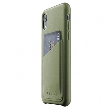 Mujjo Full Leather Wallet Case- кожен (естествена кожа) кейс с джоб за кредитна карта за iPhone XR (маслинен)
