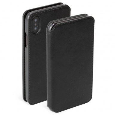 Krusell Pixbo 4 Card Slim Wallet Case - кожен калъф, тип портфейл за iPhone XS, iPhone X (черен)