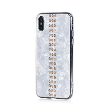 Bling My Thing Stripe TPU Gold Swarovski - силиконов (TPU) калъф с кристали Сваровски за iPhone XS, iPhone X (бял)