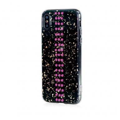 Bling My Thing Stripe TPU Fuchsia Swarovski - силиконов (TPU) калъф с кристали Сваровски за iPhone XS, iPhone X (черен)