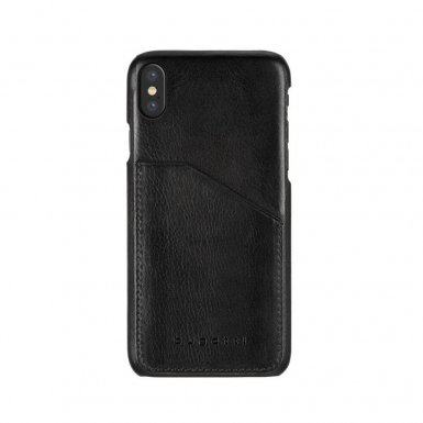 Bugatti Londra Full Grain Case - кожен (естесвена кожа) кейс с джоб за кредитна карта за iPhone XS, iPhone X (черен)