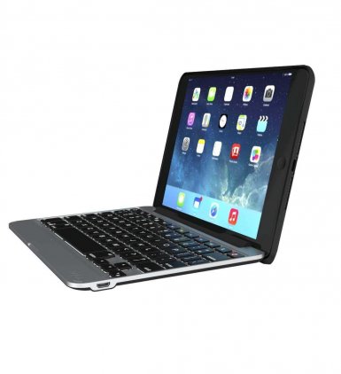 ZAGG Slim Book Keyboard Case - клавиатура, кейс и поставка за iPad Mini 4 и таблети с Bluetooth (черен)