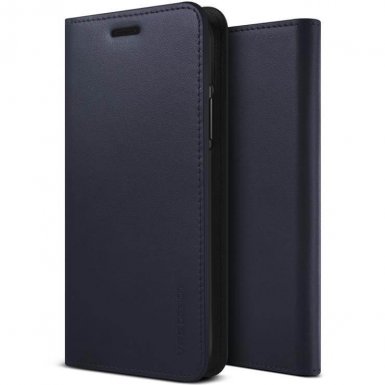 Verus Genuine Leather Diary Case - кожен калъф (естествена кожа), тип портфейл за iPhone XS Max (тъмносин)