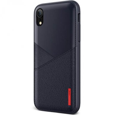 Verus Leather Fit Label Case - удароустойчив силиконов (TPU) калъф за iPhone XR (тъмносин)