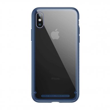 Baseus See-through Glass - силиконов (TPU) калъф със стъклен гръб за iPhone X (син)