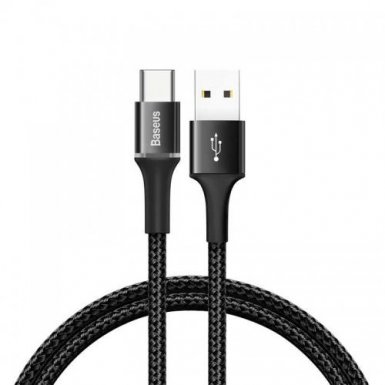 Baseus Halo USB-C Cable - кабел с въжена оплетка за устройства с USB-C порт (200 см) (черен)