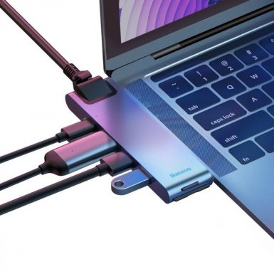 Baseus Thunderbolt C+ Pro USB-C Hub - мултифункционален хъб за свързване на допълнителна периферия за MacBook Pro (тъмносив)