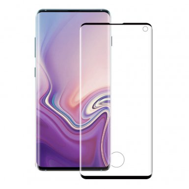 Eiger 3D Glass Case Friendly Curved Tempered Glass - калено стъклено защитно покритие с извити ръбове за целия дисплей на Samsung Galaxy S10 (черен-прозрачен)