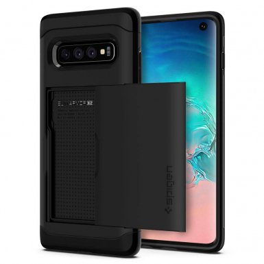 Spigen Slim Armor CS Case - хибриден кейс с отделение за кр. карти и най-висока степен на защита за Samsung Galaxy S10 (черен)