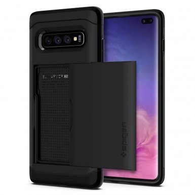 Spigen Slim Armor CS Case - хибриден кейс с отделение за кр. карти и най-висока степен на защита за Samsung Galaxy S10 Plus (черен)