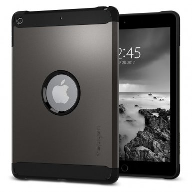 Spigen Tough Armor Case - хибриден кейс с най-висока степен на защита за iPad 5 (2017), iPad 6 (2018) (тъмносив)