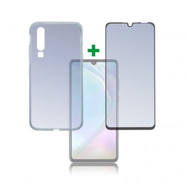 4smarts 360° Case Friendly Premium Protection Set - тънък силиконов кейс и стъклено защитно покритие за дисплея на Huawei P30 Lite (прозрачен)