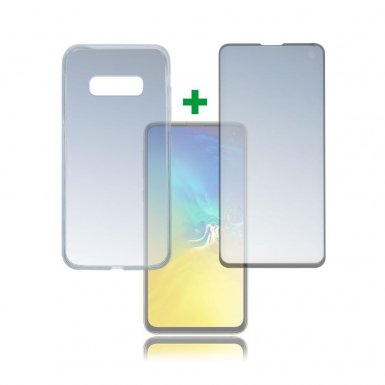 4smarts 360° Case Friendly Premium Protection Set - тънък силиконов кейс и стъклено защитно покритие за дисплея на Samsung Galaxy S10E (прозрачен)