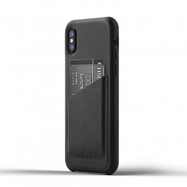 Mujjo Leather Wallet Case - кожен (естествена кожа) кейс с джоб за кредитна карта за iPhone XS, iPhone X (черен)