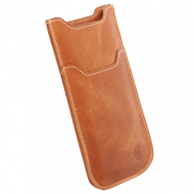 Krusell Kiruna 3XL - кожен калъф с лента за издърпване за iPhone 8, iPhone 7, iPhone 6S, Galaxy S3, One X, Nexus 4, Z10, Lumia 900, Moto G и др. (кафяв)