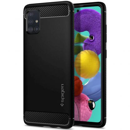 Spigen Rugged Armor Case - тънък качествен силиконов (TPU) калъф за Samsung Galaxy A51 (черен)