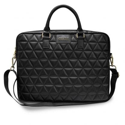 Guess Quilted Laptop Bag - луксозна дизайнерска чанта с дръжки и презрамка за преносими компютри до 15 инча (черна)