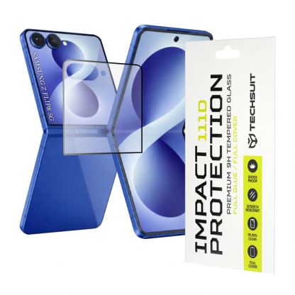 Калено стъклено защитно покритие за външния дисплей на Samsung Galaxy Z Flip8 - Techsuit Full Glue Tempered Glass 111D (черен-прозрачен)