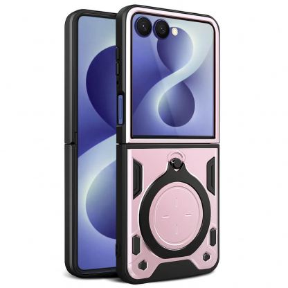 Хибриден удароустойчив кейс с вградена поставка за Samsung Galaxy Z Flip8 - Techsuit CamGuard Pro Case (розово злато)