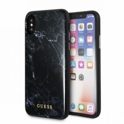 Guess Marble Case - дизайнерски кейс с висока защита за iPhone XS, iPhone X (черен)