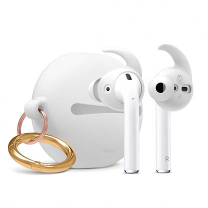 Elago Airpods Hook Cover with Carrying Pouch Case - силиконов калъф с карабинер и силиконови накрайници за Apple Airpods и Apple Airpods 2 (бял-фосфор)