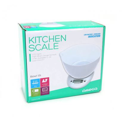 Omega Kitchen Scale With Bow - кухненска везна с купа за измерване на теглото на хранителни продукти (бял)