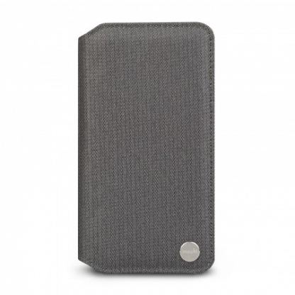 Moshi Overture Case - кожен/текстилен калъф, тип портфейл и поставка за iPhone XR (сив)
