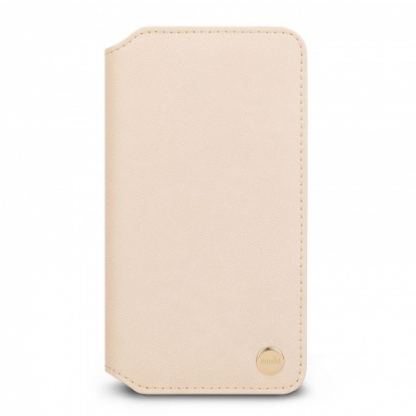 Moshi Overture Case - кожен/текстилен калъф, тип портфейл и поставка за iPhone XS Max (бежов)
