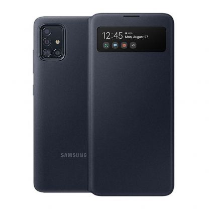 Samsung Galaxy S-View Wallet Cover EF-EA515PBEGEU - оригинален калъф през който виждате информация от дисплея за Samsung Galaxy A51 (черен)