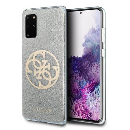 Guess Glitter 4G Circle Logo Case - дизайнерски кейс с висока защита за Samsung Galaxy S20 Plus (сив)