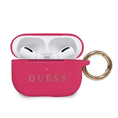 Guess Airpods Pro Silicone Case - силиконов калъф с карабинер за Apple Airpods Pro (розов)